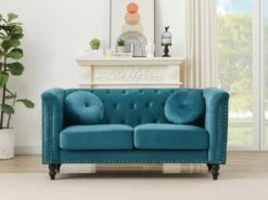 Canapé 2 Places En Velours Bleu Canard TURNER