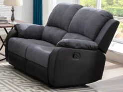 Canapé 2 Places Relax En Microfibre Et Simili Gris Et Noir BRODY
