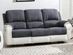 Canapé 3 Places Relax En Microfibre Et Simili Gris Et Blanc BRODY