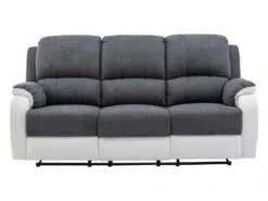 Canapé 3 Places Relax En Microfibre Et Simili Gris Et Blanc BRODY -Accueil-Canapé canape 10678675