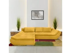 Canapé Convertible Angle Gauche En Tissu Côtelé Jaune - WINNIE -Accueil-Canapé canape 10685859