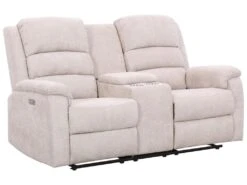 Canapé 2 Places Relax électrique En Tissu Beige Avec Tablette NEVERS