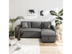 Canapé D'angle Convertible Simili CLARK 3 Places Gris - HAPPY GARDEN