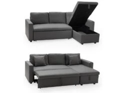 Canapé D'angle Convertible Simili CLARK 3 Places Gris - HAPPY GARDEN -Accueil-Canapé canape 10779085