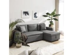 Canapé D'angle Convertible Simili CLARK 3 Places Gris - HAPPY GARDEN -Accueil-Canapé canape 10779091