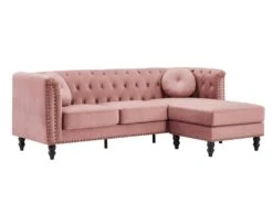 Canapé D'angle Réversible En Velours Vieux Rose TURNER -Accueil-Canapé canape 10838527