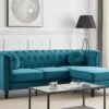Canapé D'angle Réversible En Velours Bleu Canard TURNER