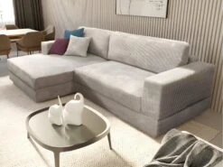 Canapé D'angle Gauche En Velours Côtelé Gris CURIPINA -Accueil-Canapé canape 10878141