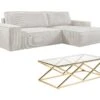 Ensemble Canapé D'angle Droit Convertible Beige AMELIA Et Table Basse Dorée CHARLOTTE