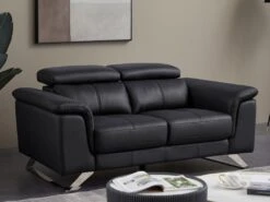 Canapé 2 Places En Cuir De Vachette Noir BREYT II -Accueil-Canapé canape 10904529