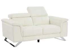 Canapé 2 Places En Cuir De Vachette Blanc BREYT II -Accueil-Canapé canape 10905891