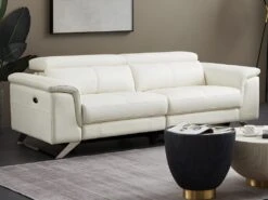 Canapé 3 Places Relax électrique En Cuir De Vachette Blanc BREYT II -Accueil-Canapé canape 10906119