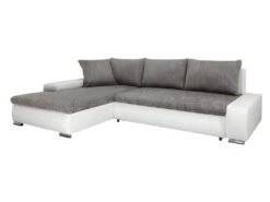 Canapé D'angle Convertible Gauche 4 Places Avec Coffre Joakim Gris Et Blanc