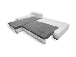 Canapé D'angle Convertible Gauche 4 Places Avec Coffre Joakim Gris Et Blanc -Accueil-Canapé canape 11107367