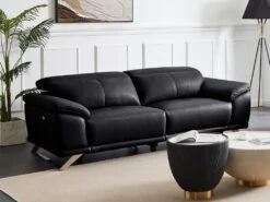 Canapé 3 Places Relax électrique En Cuir De Vachette Noir AZIDEE II