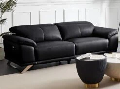 Canapé 3 Places Relax électrique En Cuir De Vachette Noir AZIDEE II -Accueil-Canapé canape 11161425