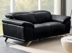 Canapé 2 Places En Cuir De Vachette Noir AZIDEE II -Accueil-Canapé canape 11161671