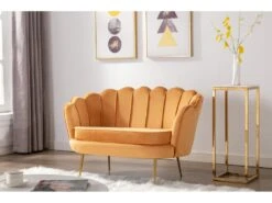 Canapé 2 Places Coquillage En Velours Jaune Moutarde DANDELION De Pascal Morabito