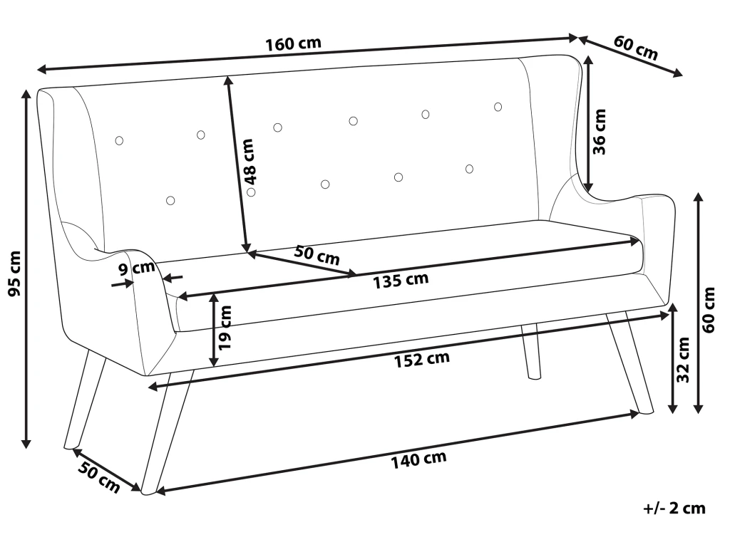 Canapé Banquette 2 Places En Tissu Noir SKIBBY 5 Canapé Banquette 2 Places En Tissu Noir SKIBBY – Image 3