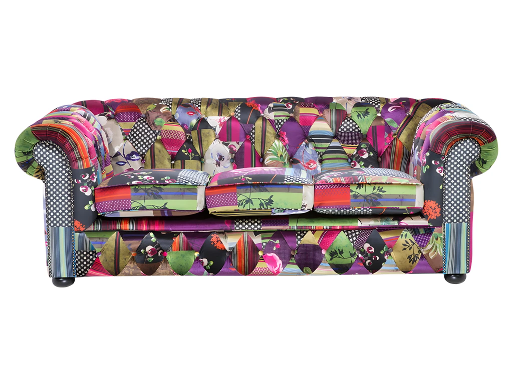 Canapé 3 Places Patchwork Bordeaux Violet CHESTERFIELD 4 Canapé 3 Places Patchwork Bordeaux Violet CHESTERFIELD – Image 2