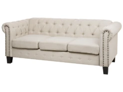 Canapé 3 Places En Tissu Beige Avec Pieds Droits CHESTERFIELD -Accueil-Canapé canape 11783423