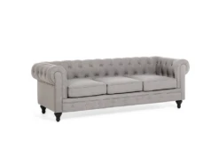 Canapé En Tissu Gris Clair 3 Places CHESTERFIELD -Accueil-Canapé canape 11787161