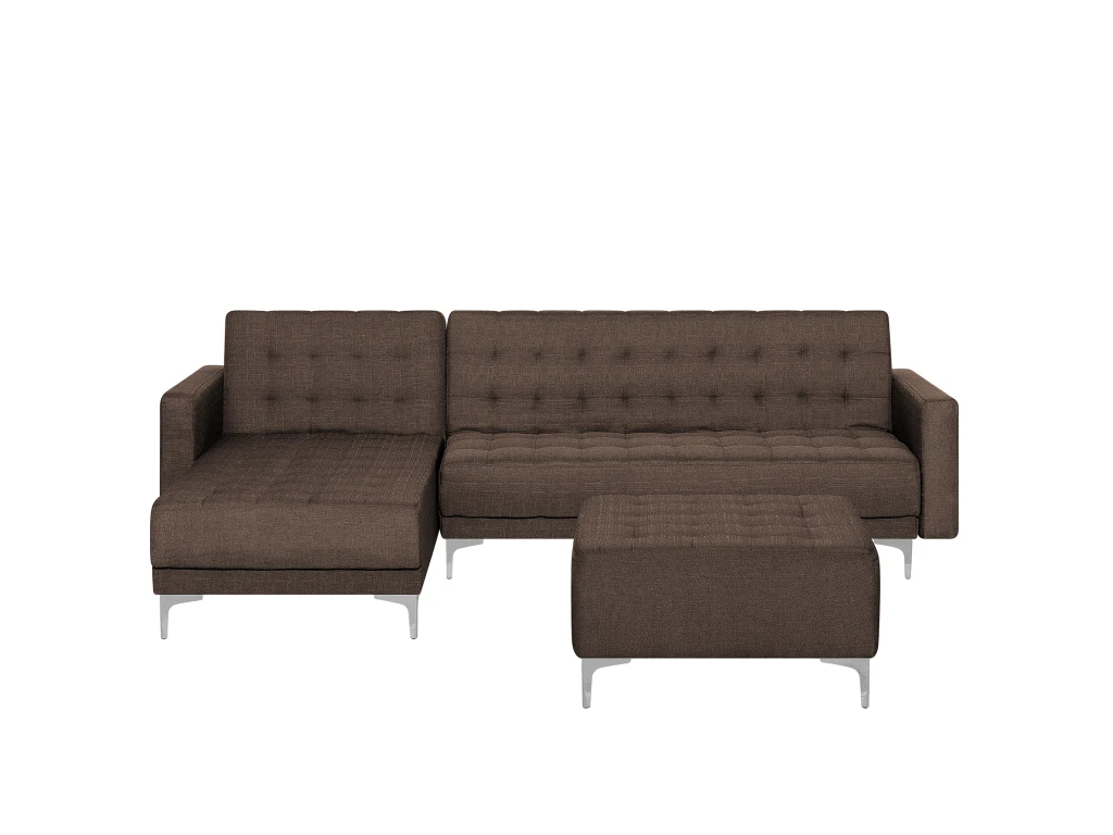 Canapé Angle Droite Convertible En Tissu Marron Foncé 4 Places Avec Pouf ABERDEEN 4 Canapé Angle Droite Convertible En Tissu Marron Foncé 4 Places Avec Pouf ABERDEEN – Image 2