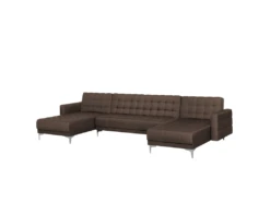 Canapé Panoramique Convertible En Tissu Marron Foncé 5 Places ABERDEEN -Accueil-Canapé canape 11919513