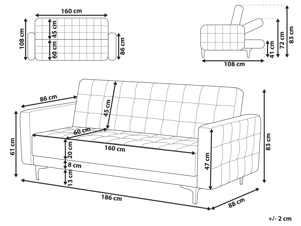 Canapé Convertible 3 Places En Tissu Marron Foncé ABERDEEN 5 Canapé Convertible 3 Places En Tissu Marron Foncé ABERDEEN – Image 3