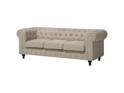 Canapé 3 Places En Tissu Beige CHESTERFIELD BIG -Accueil-Canapé canape 12012177