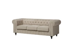 Canapé 3 Places En Tissu Beige CHESTERFIELD BIG -Accueil-Canapé canape 12012179