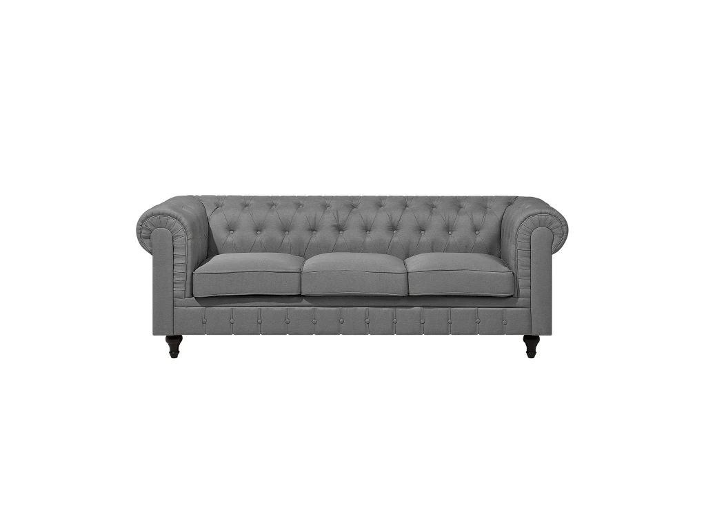 Canapé 3 Places En Tissu Gris Clair CHESTERFIELD BIG 4 Canapé 3 Places En Tissu Gris Clair CHESTERFIELD BIG – Image 2