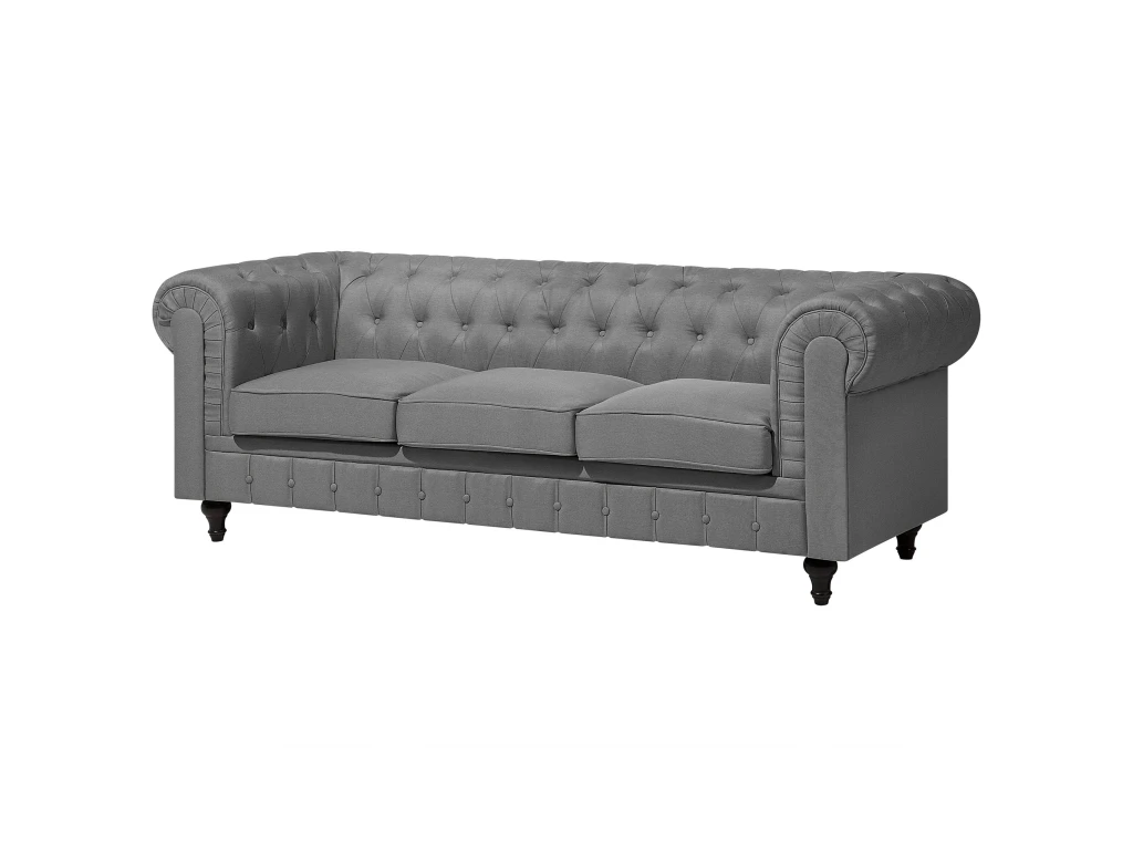 Canapé 3 Places En Tissu Gris Clair CHESTERFIELD BIG 6 Canapé 3 Places En Tissu Gris Clair CHESTERFIELD BIG – Image 4
