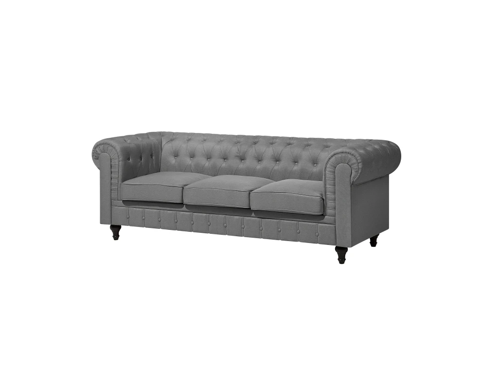 Canapé 3 Places En Tissu Gris Clair CHESTERFIELD BIG 7 Canapé 3 Places En Tissu Gris Clair CHESTERFIELD BIG – Image 5