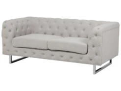 Canapé Chesterfield 2 Places En Tissu Beige VISSLAND -Accueil-Canapé canape 12012681