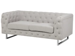 Canapé Chesterfield 2 Places En Tissu Beige VISSLAND -Accueil-Canapé canape 12012683