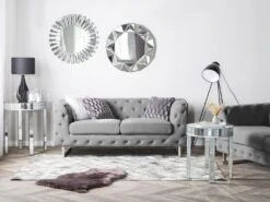 Canapé Chesterfield 2 Places En Tissu Gris Clair VISSLAND