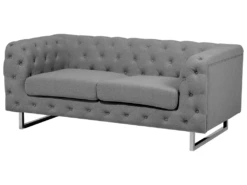 Canapé Chesterfield 2 Places En Tissu Gris Clair VISSLAND -Accueil-Canapé canape 12012721