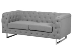 Canapé Chesterfield 2 Places En Tissu Gris Clair VISSLAND -Accueil-Canapé canape 12012723