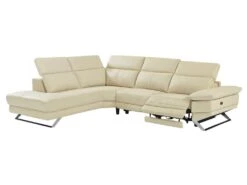 Canapé D'angle Gauche Relax électrique En Cuir De Vachette Beige PUNO II -Accueil-Canapé canape 12292055
