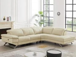 Canapé D'angle Droit Relax électrique En Cuir De Vachette Beige PUNO II