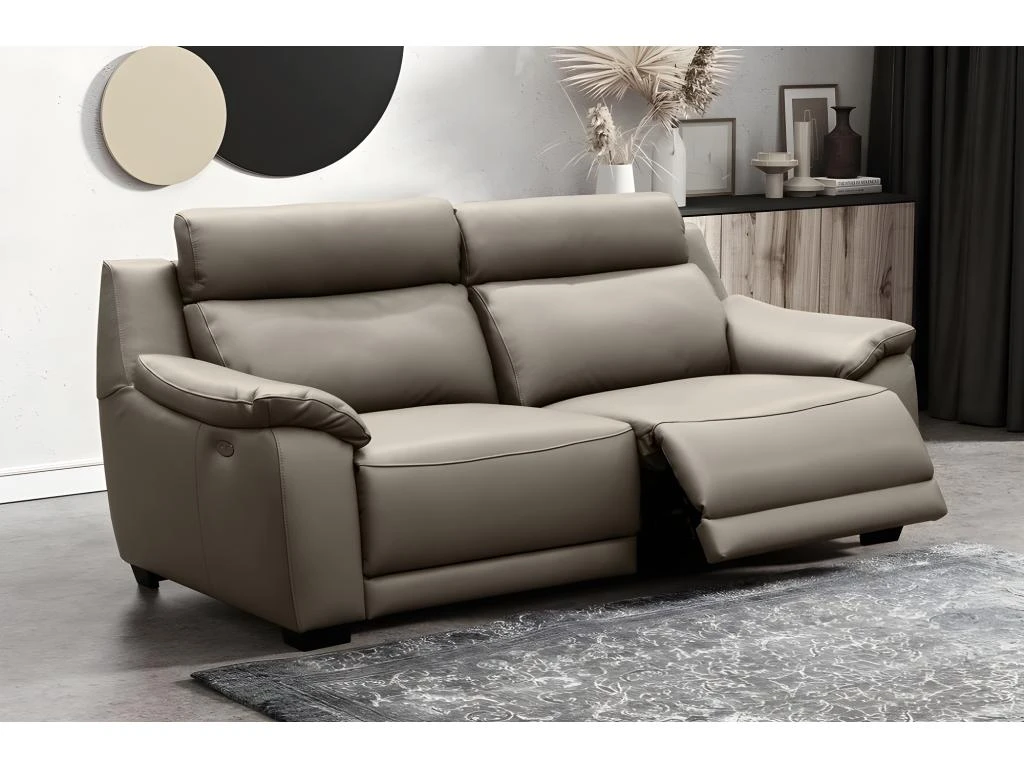 Canapé 3 Places Avec 2 Relax En 100% Tout Cuir épais Luxe Italien - 2 Relax électriques, Taupe. BERN 3 Canapé 3 Places Avec 2 Relax En 100% Tout Cuir épais Luxe Italien - 2 Relax électriques, Taupe. BERN