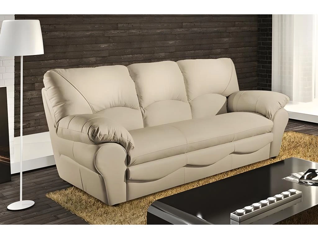 Canapé 3 Places En 100% Tout Cuir Italien Vachette OSATIS, Couleur Beige 3 Canapé 3 Places En 100% Tout Cuir Italien Vachette OSATIS, Couleur Beige