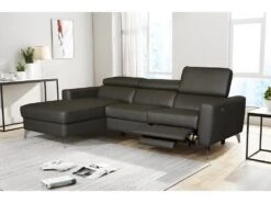 Canapé D'angle En Cuir Italien De Luxe 5 Places BOTERO, Avec Relax électrique, Chocolat, Angle Gauche