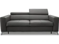 Canapé 3 Places Convertible En Cuir Italien De Luxe MOVIDA, Gris Foncé