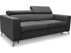 Canapé 3 Places Convertible En Cuir Italien De Luxe MOVIDA, Gris Foncé -Accueil-Canapé canape 12328617