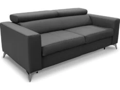 Canapé 3 Places Convertible En Cuir Italien De Luxe MOVIDA, Gris Foncé -Accueil-Canapé canape 12328619