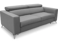 Canapé 3 Places Convertible En Cuir Italien De Luxe MOVIDA, Gris Clair -Accueil-Canapé canape 12328649