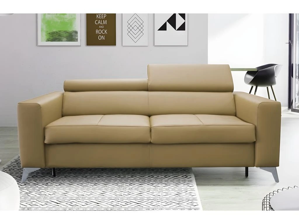Canapé 3 Places Convertible En Cuir Italien De Luxe MOVIDA, Beige 7 Canapé 3 Places Convertible En Cuir Italien De Luxe MOVIDA, Beige – Image 5