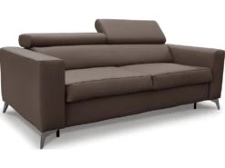 Canapé 3 Places Convertible En Cuir Italien De Luxe MOVIDA, Taupe -Accueil-Canapé canape 12328671